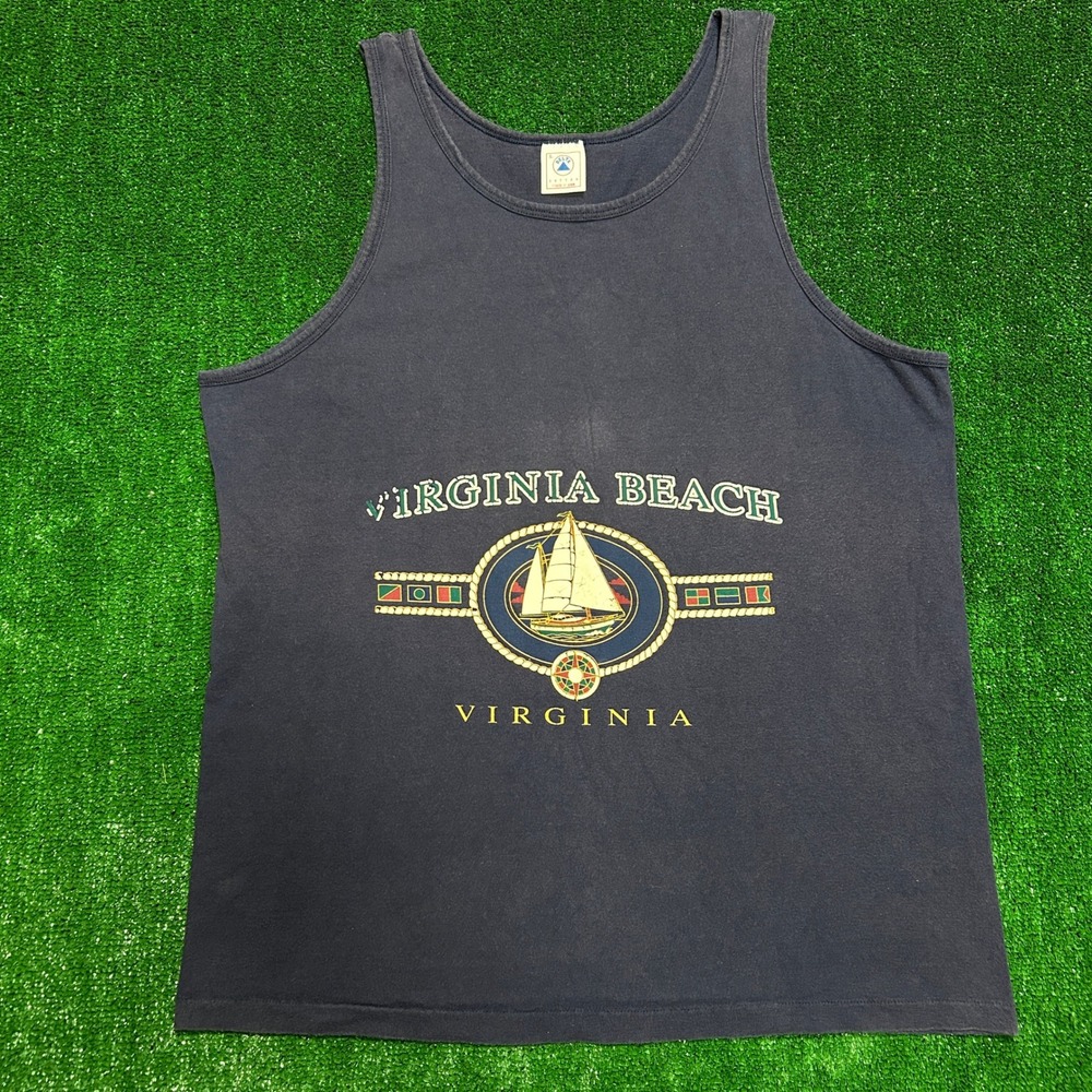 Delta Tank Top Men Large Navy Virginia Beach Sailboat Vintage Made in USA